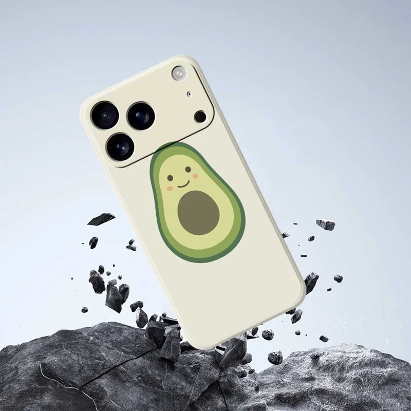 Funda para iPhone 17 Pro con Estampado Adorable de Aguacate, Borde Recto, Carcasa Trasera de TPU - Beige