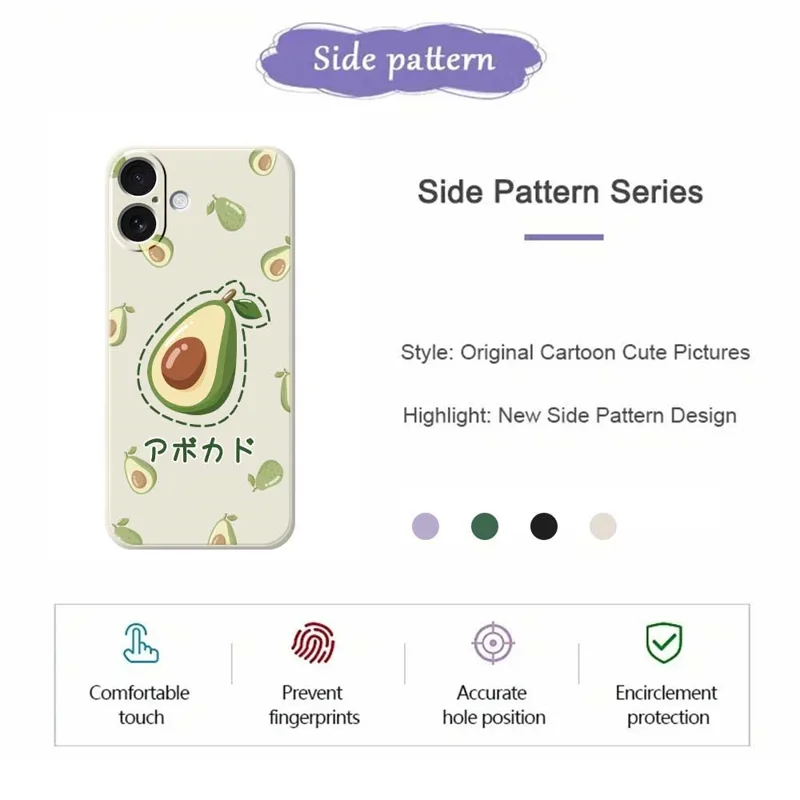 Capa para iPhone 17 com Estampa de Abacates, Borda Reta, Capa Traseira de TPU - Bege