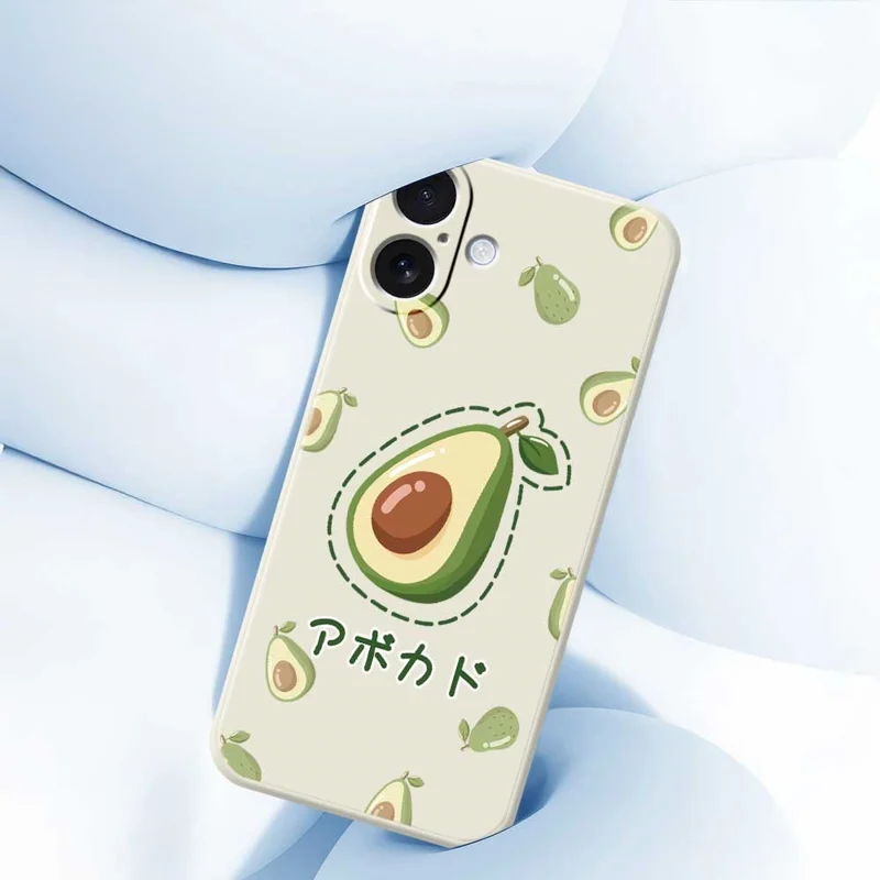 Capa para iPhone 17 com Estampa de Abacates, Borda Reta, Capa Traseira de TPU - Bege