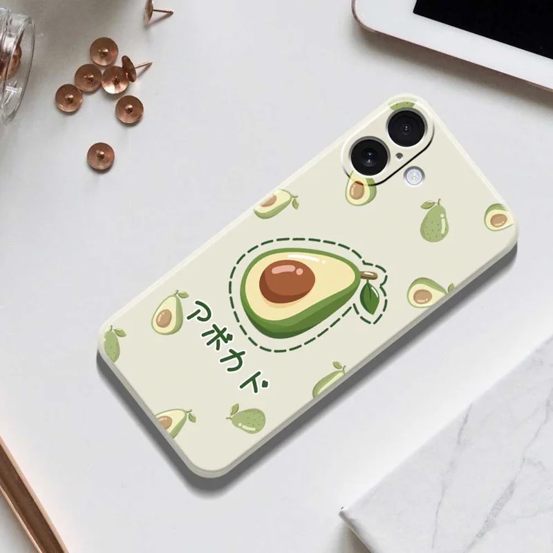 Capa para iPhone 17 com Estampa de Abacates, Borda Reta, Capa Traseira de TPU - Bege