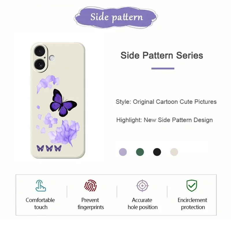 For iPhone 17 Case Purple Butterfly Pattern Printing Straight Edge TPU Phone Back Cover - Beige