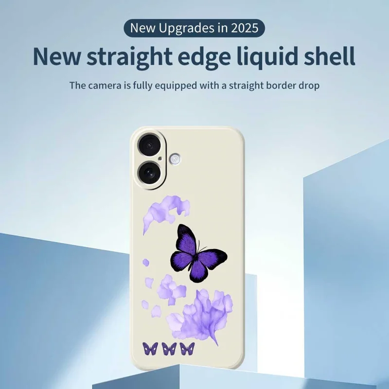 For iPhone 17 Case Purple Butterfly Pattern Printing Straight Edge TPU Phone Back Cover - Beige