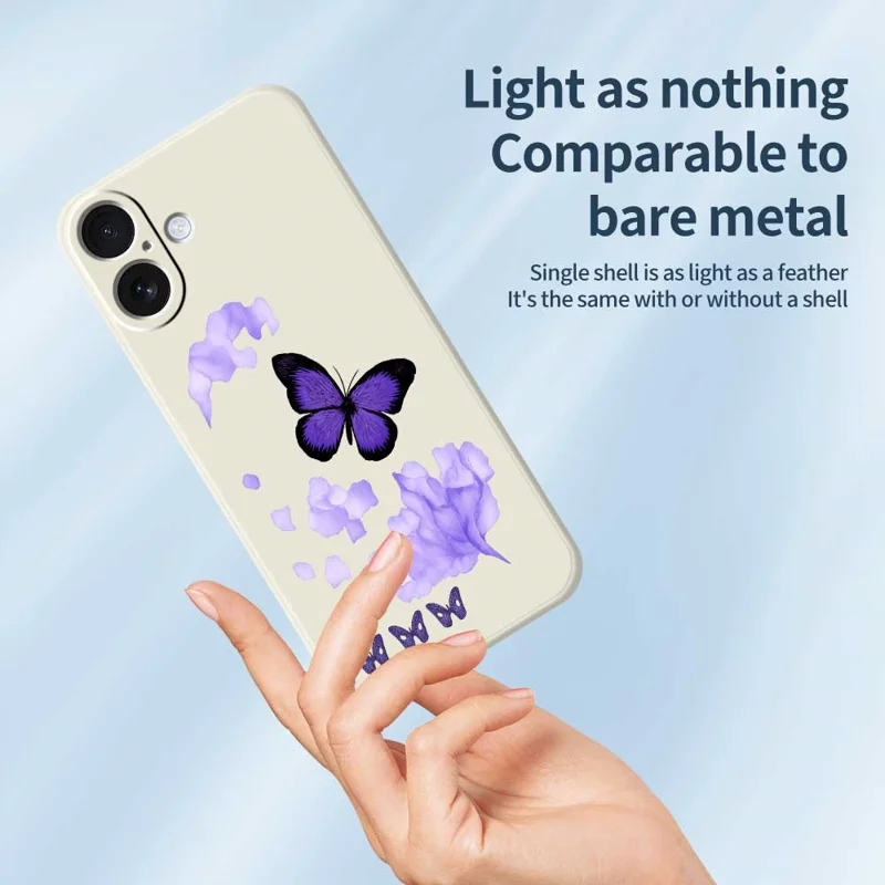 For iPhone 17 Case Purple Butterfly Pattern Printing Straight Edge TPU Phone Back Cover - Beige