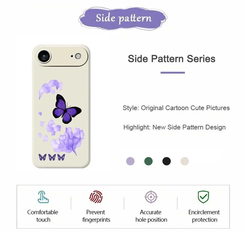 For iPhone Air Case Purple Butterfly Pattern Printing Straight Edge TPU Phone Back Cover - Beige