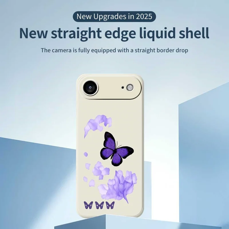 For iPhone Air Case Purple Butterfly Pattern Printing Straight Edge TPU Phone Back Cover - Beige