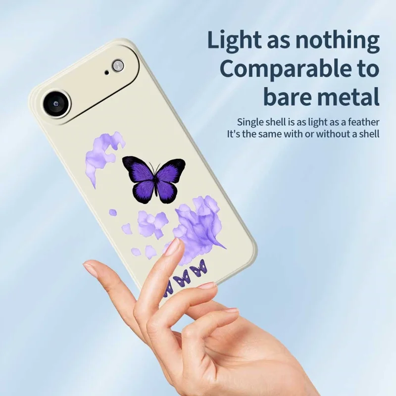For iPhone Air Case Purple Butterfly Pattern Printing Straight Edge TPU Phone Back Cover - Beige