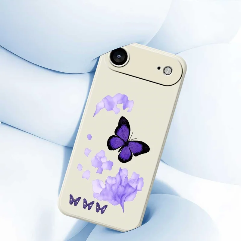 For iPhone Air Case Purple Butterfly Pattern Printing Straight Edge TPU Phone Back Cover - Beige