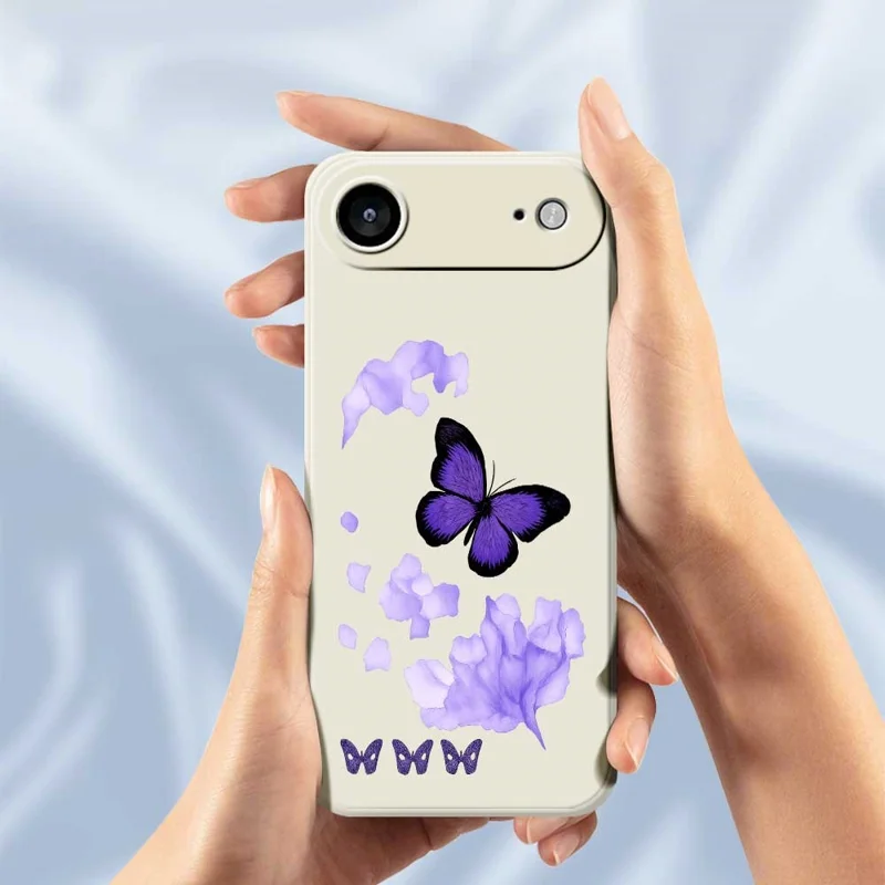 For iPhone Air Case Purple Butterfly Pattern Printing Straight Edge TPU Phone Back Cover - Beige