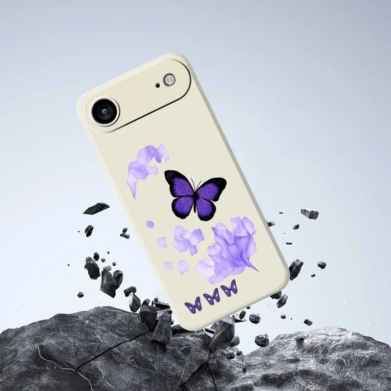 For iPhone Air Case Purple Butterfly Pattern Printing Straight Edge TPU Phone Back Cover - Beige