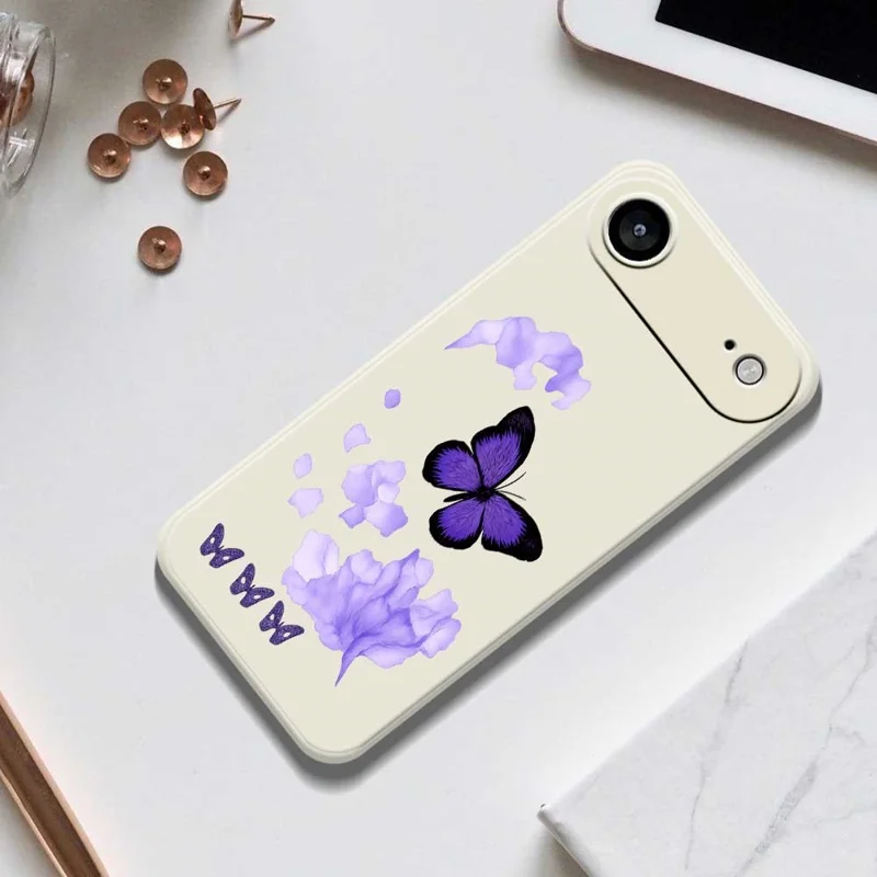 For iPhone Air Case Purple Butterfly Pattern Printing Straight Edge TPU Phone Back Cover - Beige