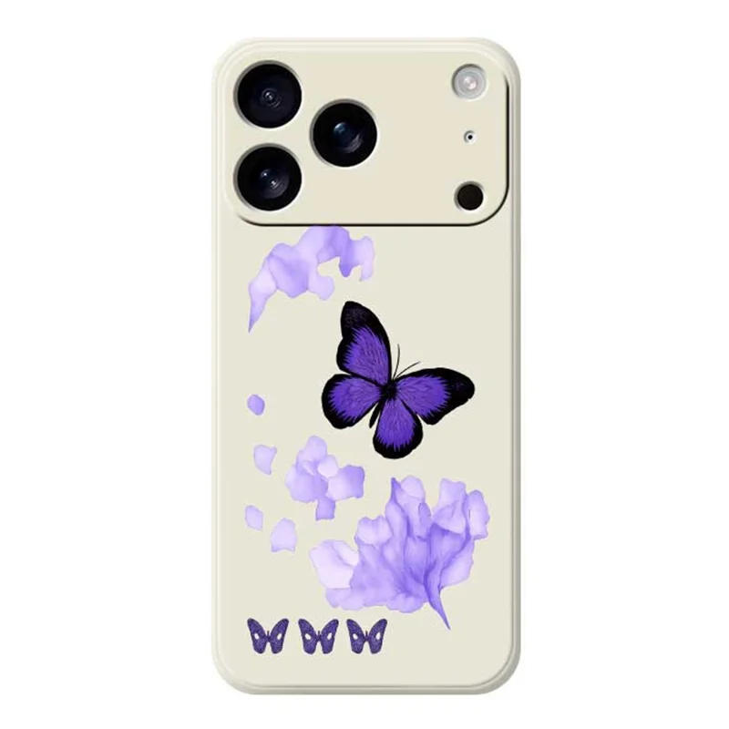 For iPhone 17 Pro Case Purple Butterfly Pattern Printing Straight Edge TPU Phone Back Cover - Beige