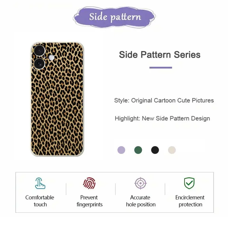 Capa de Celular para iPhone 17 com Estampa de Leopardo, Borda Reta, Capa Traseira de TPU - Verde