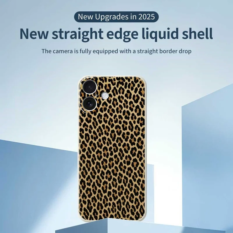 Capa de Celular para iPhone 17 com Estampa de Leopardo, Borda Reta, Capa Traseira de TPU - Verde