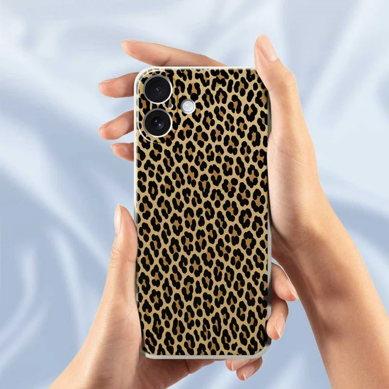 Capa de Celular para iPhone 17 com Estampa de Leopardo, Borda Reta, Capa Traseira de TPU - Verde