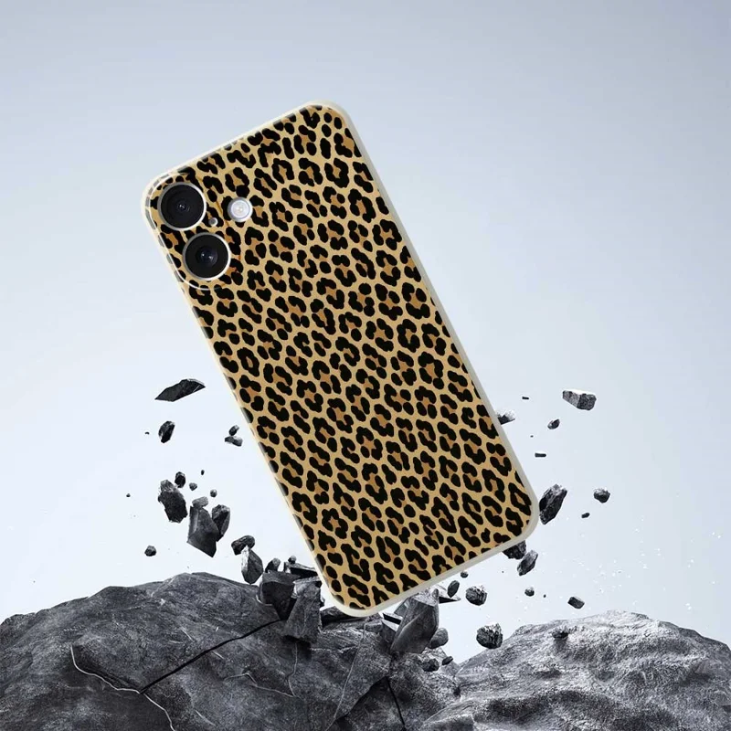 Capa de Celular para iPhone 17 com Estampa de Leopardo, Borda Reta, Capa Traseira de TPU - Verde