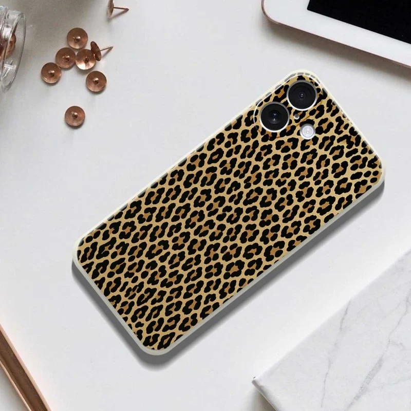 Capa de Celular para iPhone 17 com Estampa de Leopardo, Borda Reta, Capa Traseira de TPU - Verde