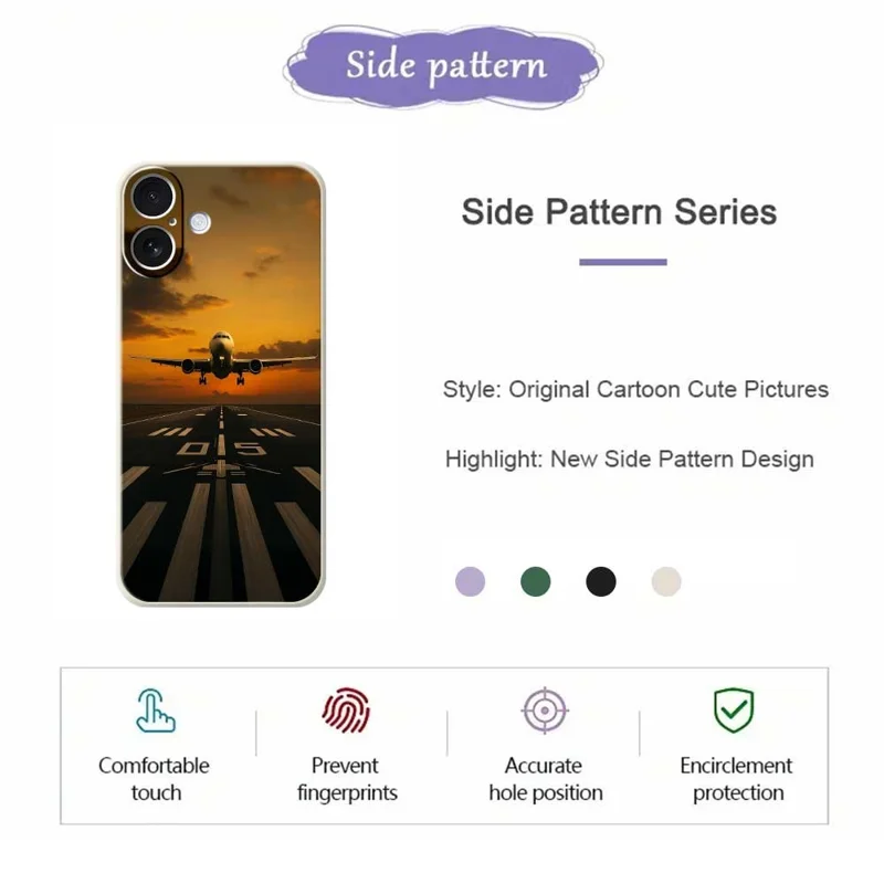 Cover per iPhone 17 con Stampa a Motivo Aereo, Bordo Dritto, Cover Posteriore in TPU - Verde