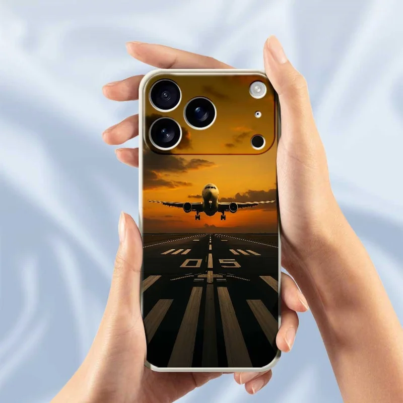 For iPhone 18 Pro Max / 17 Pro Max Case Airplane Pattern Printing Straight Edge TPU Phone Back Cover - Green