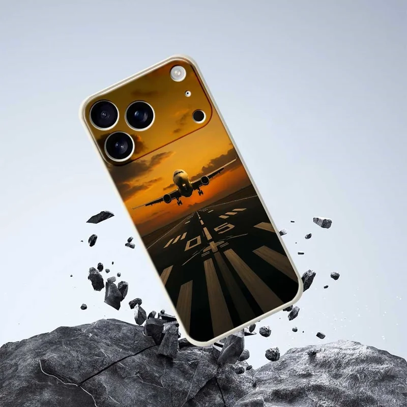 For iPhone 18 Pro Max / 17 Pro Max Case Airplane Pattern Printing Straight Edge TPU Phone Back Cover - Green