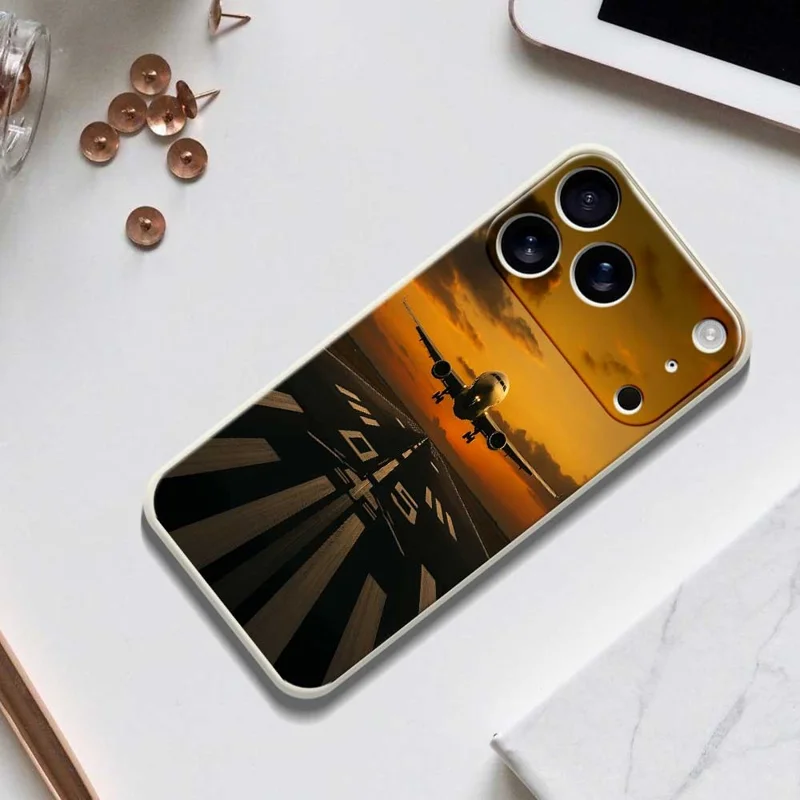 For iPhone 18 Pro Max / 17 Pro Max Case Airplane Pattern Printing Straight Edge TPU Phone Back Cover - Green