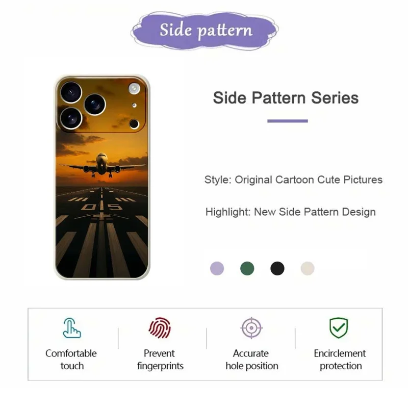 For iPhone 18 Pro Max / 17 Pro Max Case Airplane Pattern Printing Straight Edge TPU Phone Back Cover - Green