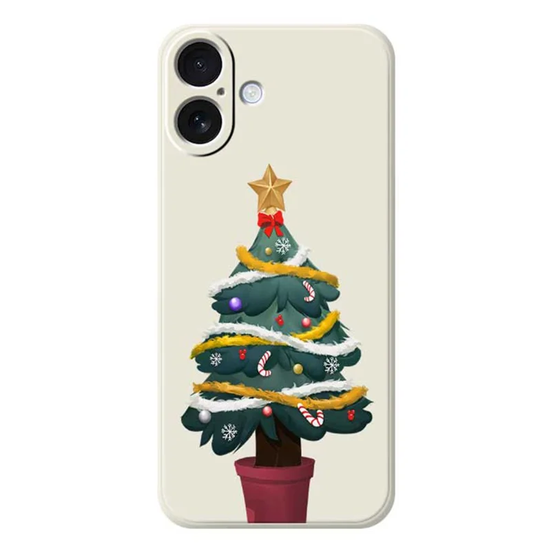 For iPhone 17 Case Christmas Tree Potted Plants Pattern Printing Straight Edge TPU Phone Back Cover - Beige