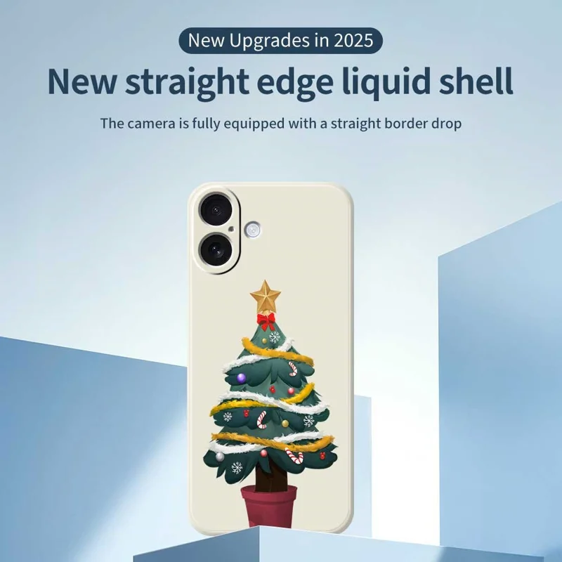For iPhone 17 Case Christmas Tree Potted Plants Pattern Printing Straight Edge TPU Phone Back Cover - Beige