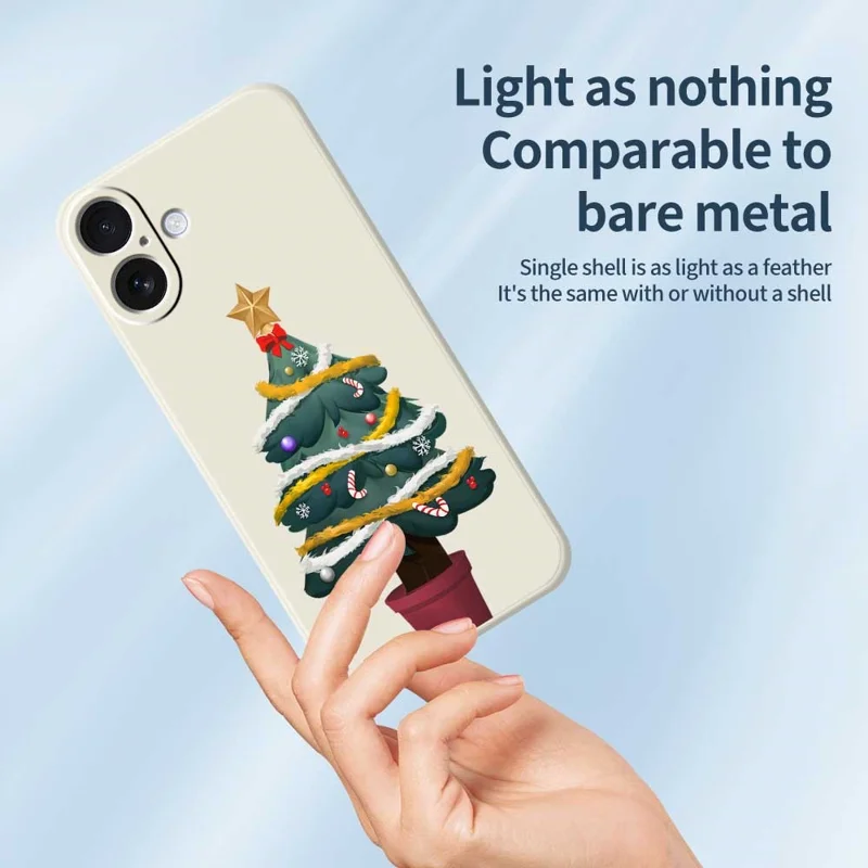 For iPhone 17 Case Christmas Tree Potted Plants Pattern Printing Straight Edge TPU Phone Back Cover - Beige
