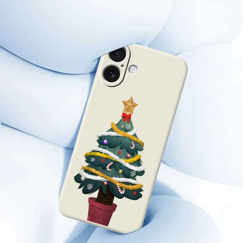 For iPhone 17 Case Christmas Tree Potted Plants Pattern Printing Straight Edge TPU Phone Back Cover - Beige