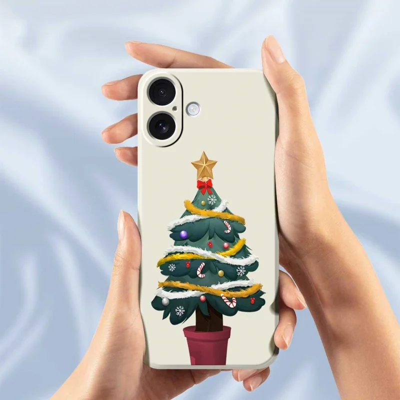 For iPhone 17 Case Christmas Tree Potted Plants Pattern Printing Straight Edge TPU Phone Back Cover - Beige