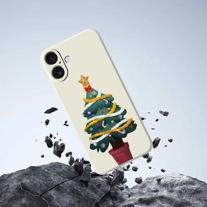 For iPhone 17 Case Christmas Tree Potted Plants Pattern Printing Straight Edge TPU Phone Back Cover - Beige
