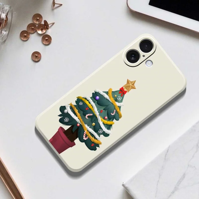 For iPhone 17 Case Christmas Tree Potted Plants Pattern Printing Straight Edge TPU Phone Back Cover - Beige