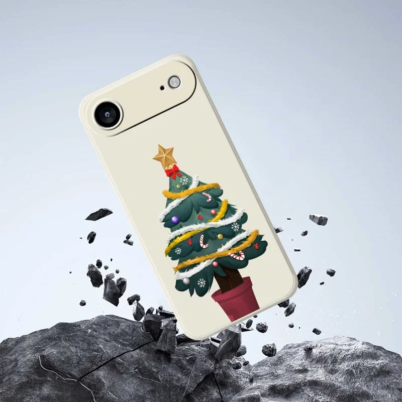 For iPhone Air Case Christmas Tree Potted Plants Pattern Printing Straight Edge TPU Phone Back Cover - Green