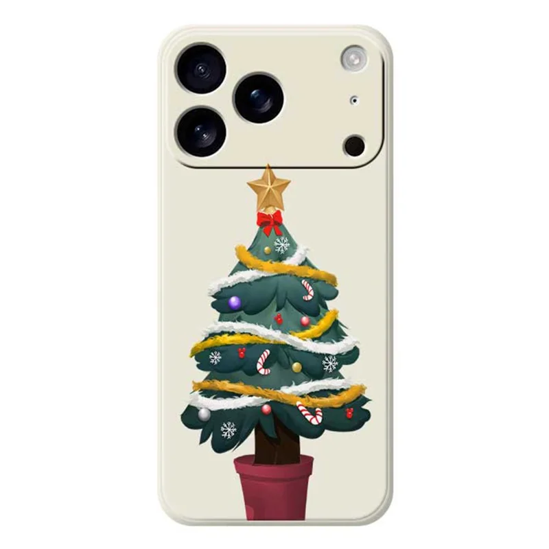 For iPhone 17 Pro Case Christmas Tree Potted Plants Pattern Printing Straight Edge TPU Phone Back Cover - Beige