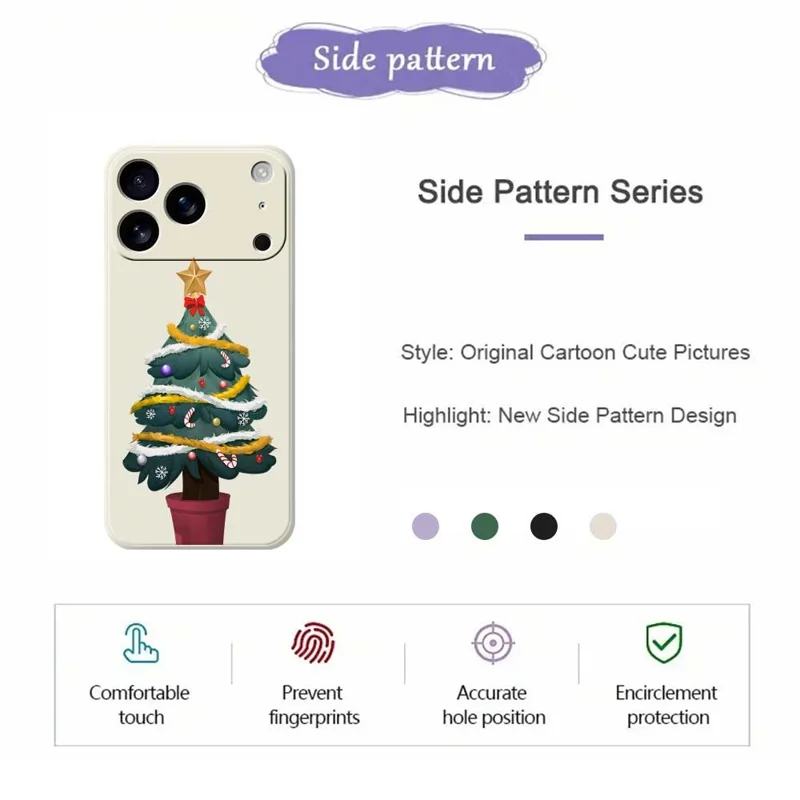 For iPhone 17 Pro Case Christmas Tree Potted Plants Pattern Printing Straight Edge TPU Phone Back Cover - Beige