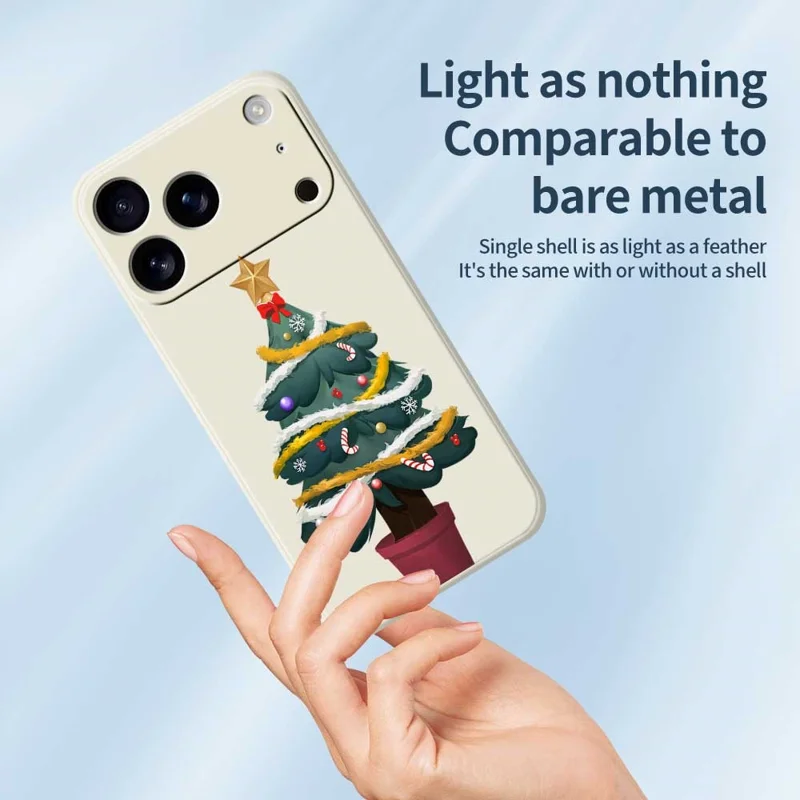 For iPhone 17 Pro Case Christmas Tree Potted Plants Pattern Printing Straight Edge TPU Phone Back Cover - Beige