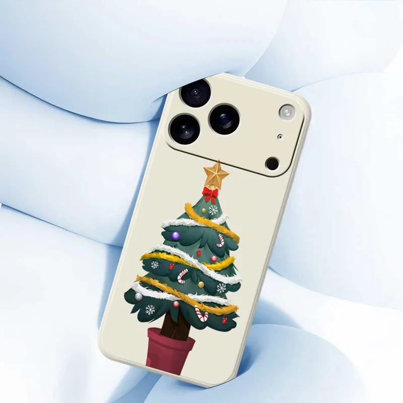 For iPhone 17 Pro Case Christmas Tree Potted Plants Pattern Printing Straight Edge TPU Phone Back Cover - Beige