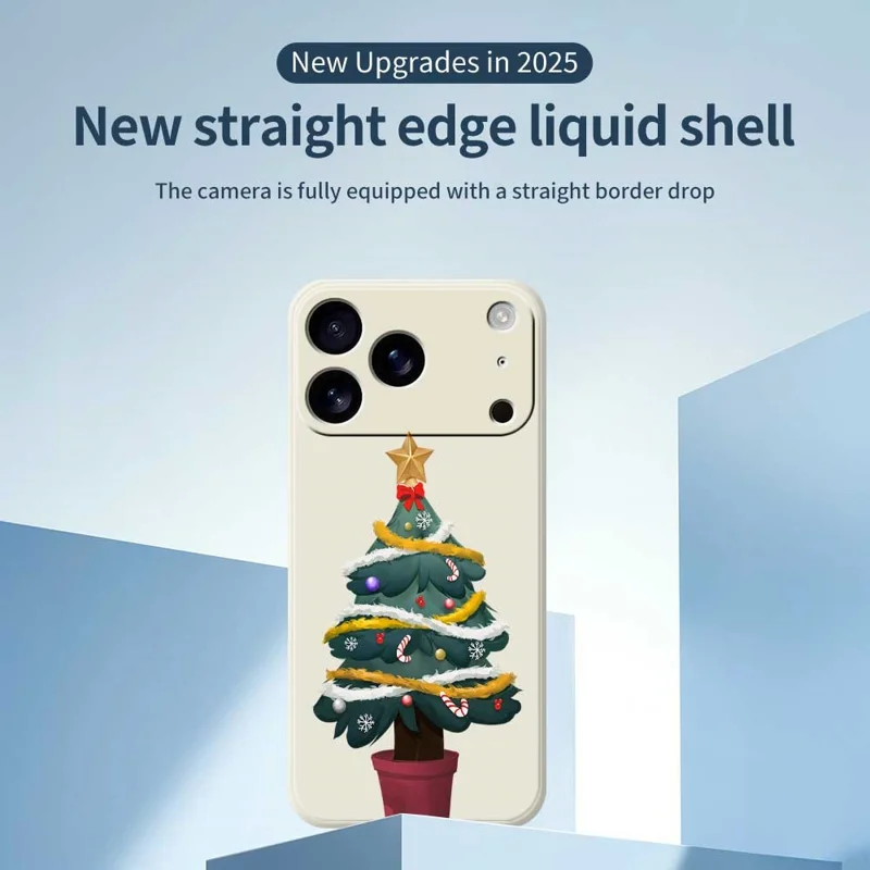 For iPhone 17 Pro Max Case Christmas Tree Potted Plants Pattern Printing Straight Edge TPU Phone Back Cover - Beige