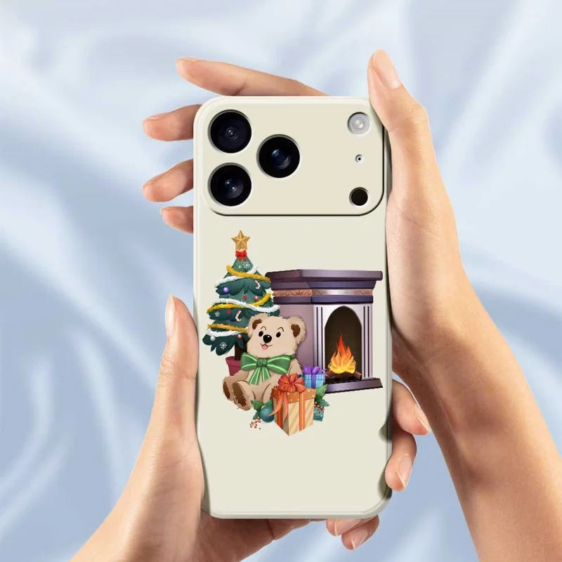 Custodia per iPhone 17 Pro Max Motivo natalizio del camino Regalo Stampa bordi dritti Copertura posteriore in TPU - Verde