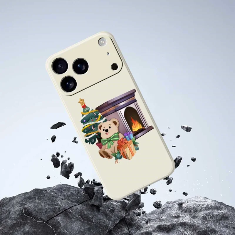 Custodia per iPhone 17 Pro Max Motivo natalizio del camino Regalo Stampa bordi dritti Copertura posteriore in TPU - Verde