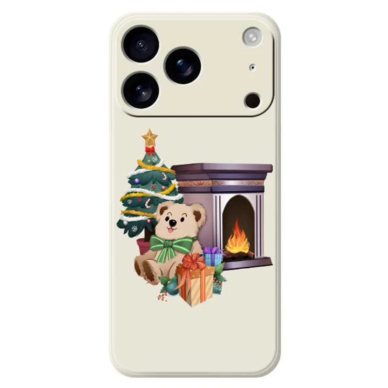 For iPhone 17 Pro Max Case Christmas Fireplace Gifts Pattern Printing Straight Edge TPU Phone Back Cover - Beige