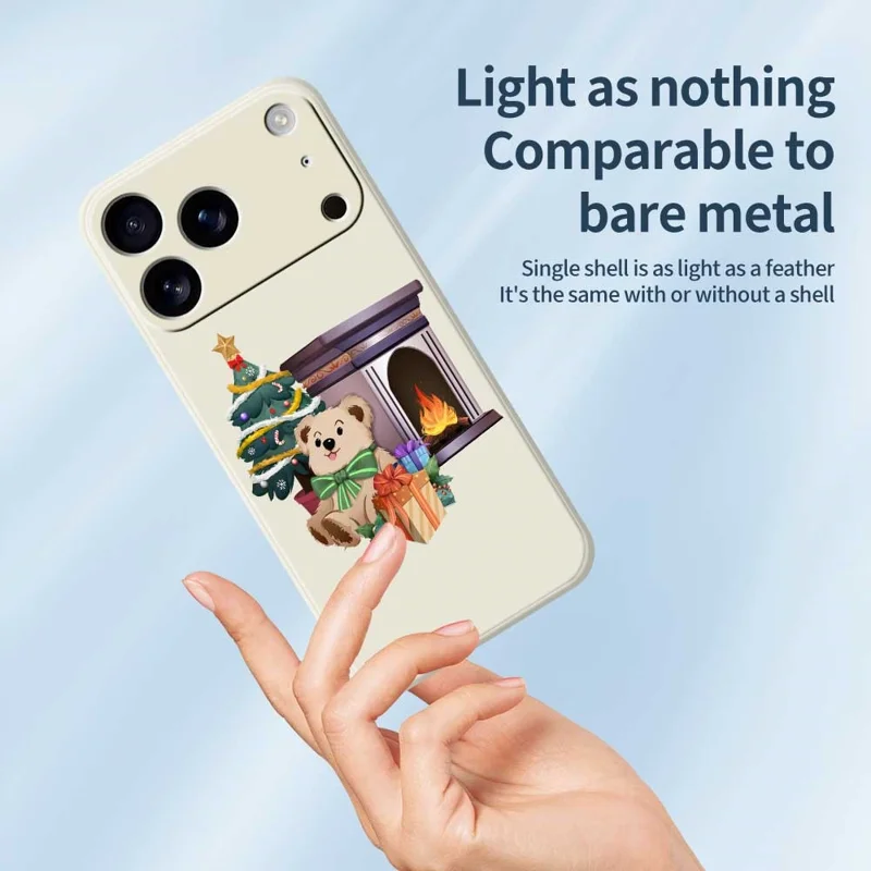 For iPhone 17 Pro Max Case Christmas Fireplace Gifts Pattern Printing Straight Edge TPU Phone Back Cover - Beige