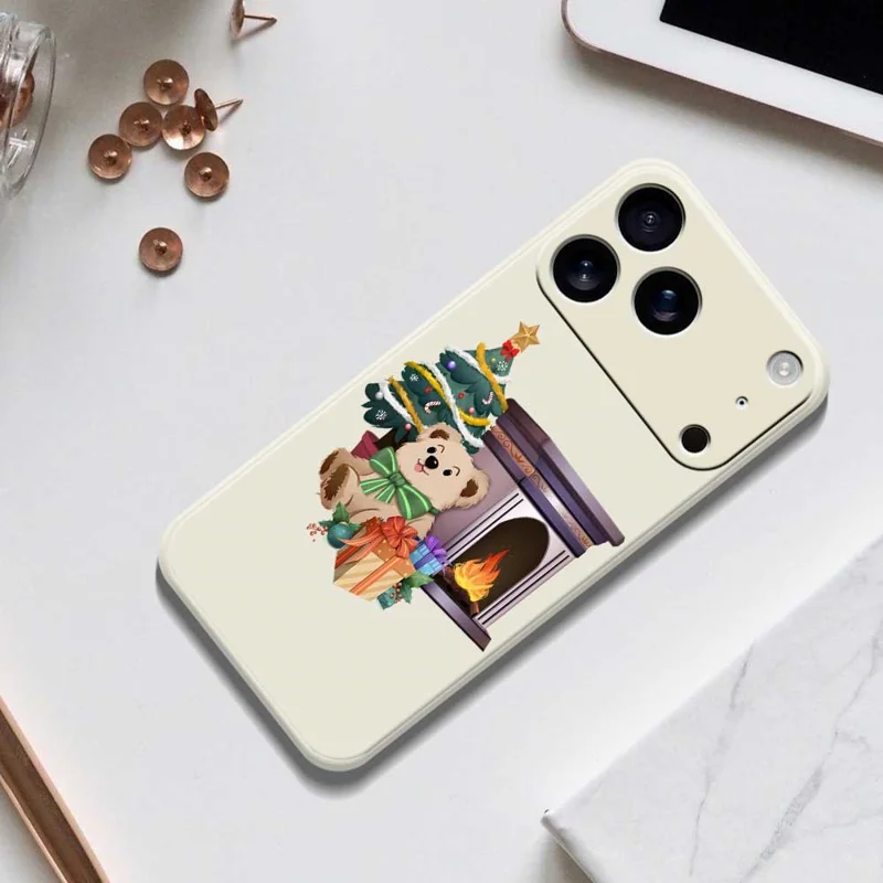 For iPhone 17 Pro Max Case Christmas Fireplace Gifts Pattern Printing Straight Edge TPU Phone Back Cover - Beige