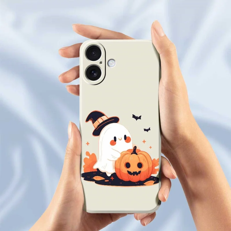 Funda para iPhone 17 Estampado de Fantasma de Halloween Calabaza Borde Recto Cubierta Trasera de Teléfono TPU - Beige