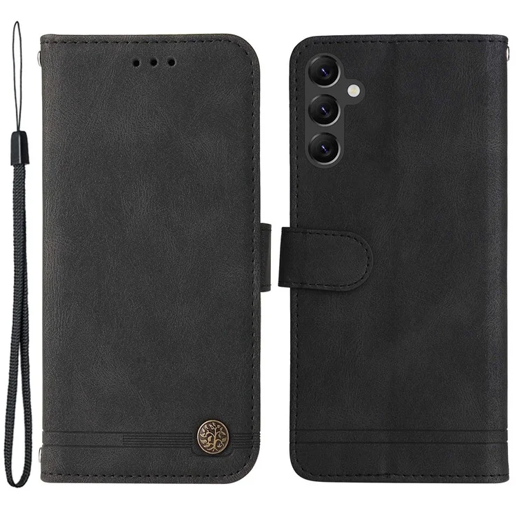 For Samsung Galaxy A14 5G / A14 4G Leather Wallet Cases Skin Touch Phone Cover Stand with Strap - Black