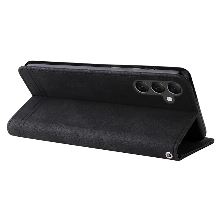 For Samsung Galaxy A14 5G / A14 4G Leather Wallet Cases Skin Touch Phone Cover Stand with Strap - Black