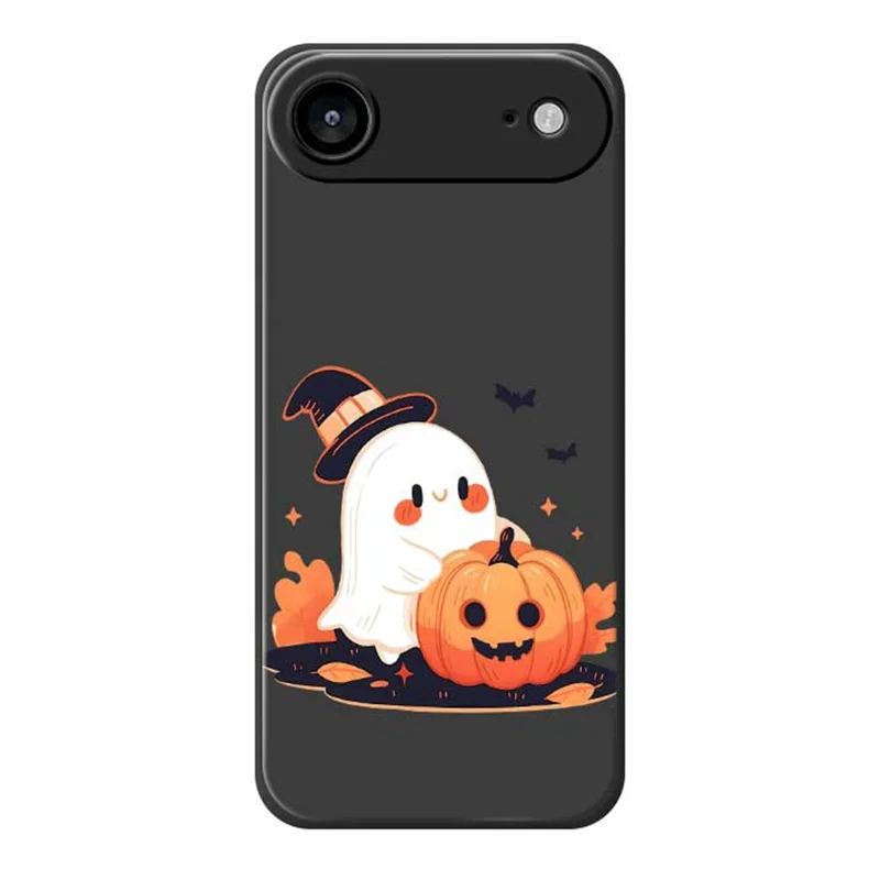 For iPhone Air Case Halloween Ghost Pumpkin Pattern Printing Straight Edge TPU Phone Back Cover - Black