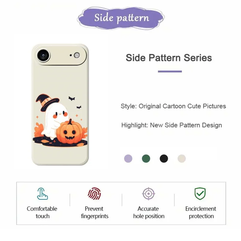 For iPhone Air Case Halloween Ghost Pumpkin Pattern Printing Straight Edge TPU Phone Back Cover - Black