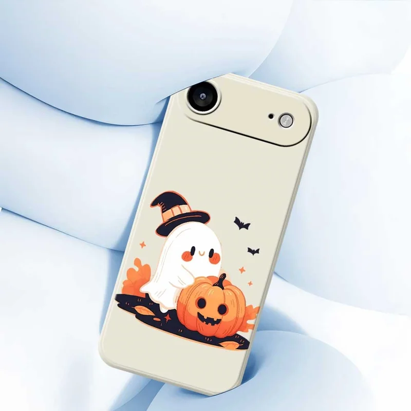 For iPhone Air Case Halloween Ghost Pumpkin Pattern Printing Straight Edge TPU Phone Back Cover - Black