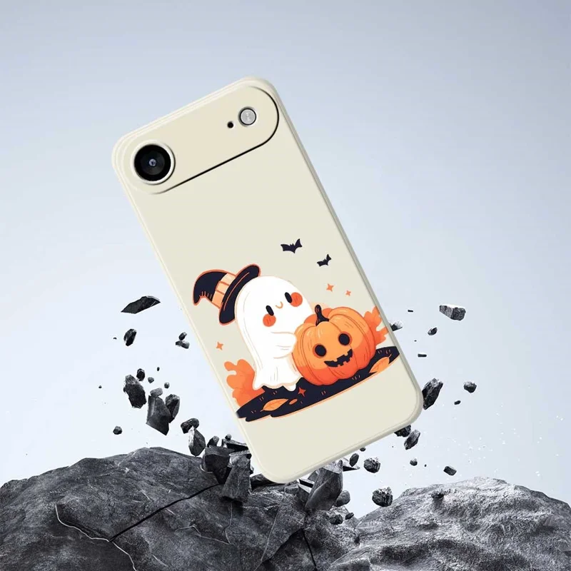For iPhone Air Case Halloween Ghost Pumpkin Pattern Printing Straight Edge TPU Phone Back Cover - Black